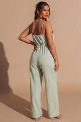 Sage Strappy Wrap Wide Leg Jumpsuit - Huixo