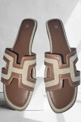 Tan Flat Woven Detail Slip On Sandals - Bella