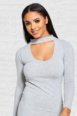 Grey Choker Neck Bodycon Mini Dress - Lacie