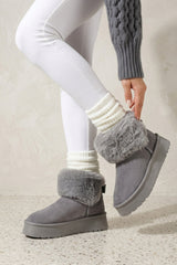 Grey Faux Suede Faux Fur Cuff Chunky Platform Ankle Boots - Silo