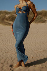 Blue Cross Over Strappy Cut Out Maxi Dress - Angelica