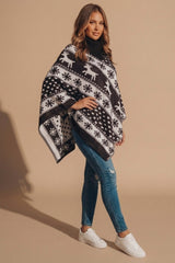Black Christmas Reindeer Fair Isle Knit Poncho - Traix