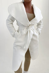 Off White Waterfall Duster Belted Long Coat - Pola