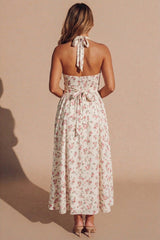 Cream Floral Halterneck Midaxi Skater Dress- Canal