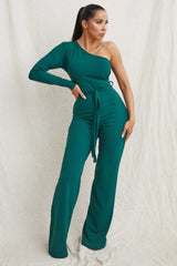 Emerald Belted One Shoulder Jumpsuit - Evelyn