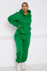 Green Oversized Front Pocket Pullover Hoodie Cuffed Joggers Loungewear Set - Alexia