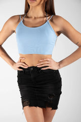 Black High Waisted Denim Mini Skirt - Karita