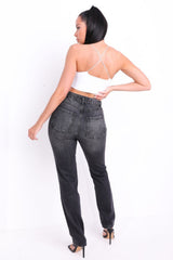 Washed Black High Waisted Distressed Slim Fit Jeans - Lowri