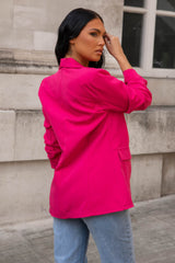 Pink Long Sleeve Pocket Blazer - Tenely