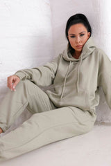 Sage Oversized Front Pocket Pullover Hoodie Cuffed Joggers Loungewear Set - Alexia