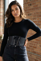 Black Lace Up Corset Waist Belt- Zenvira