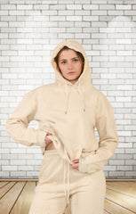Beige Oversized Crucifix Cross Hoodie With Wide Leg Trouser - Maren