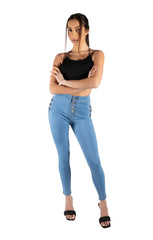 Light Blue High Waisted Button Detail Skinny Jeans – Mia