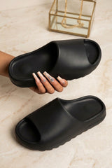 Black Tread Detail Rubber Flatform Sliders - Marion