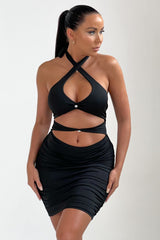Black Cut Out Bodycon Mini Dress - Cristal