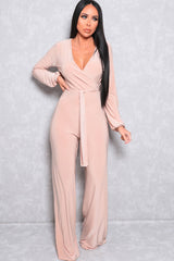 Stone Slinky Wide Leg Plunge Jumpsuit - Gemma