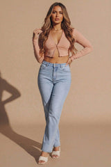 Blue Distressed With Rhinestone Back Pink Pocket Jean - Naina