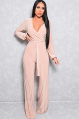 Stone Slinky Wide Leg Plunge Jumpsuit - Gemma