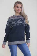 Navy Reindeer Knitted Christmas Jumper - Freya