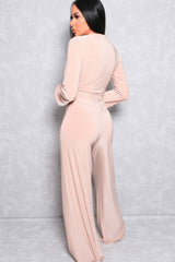 Stone Slinky Wide Leg Plunge Jumpsuit - Gemma