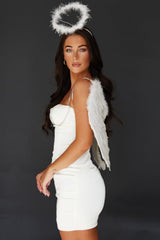 White Halloween Angel Halo Sparkly Fur Headband - Rosa