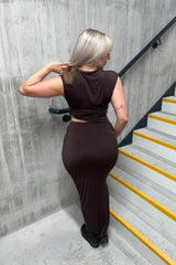 Brown Sleeveless Cut Out Midi Dress - Juniper
