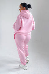 Baby Pink Oversized Front Pocket Pullover Hoodie Cuffed Joggers Loungewear Set - Alexia