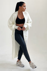 Cream Knitted Long Sleeve Pocket Detail Ribbed Cardigan - Leanne