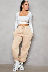 Stone Oversized High Waisted Shirred Drawstring Pocket Detail Cuffed Joggers - Samira