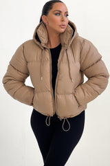 Stone Hooded Drawstring Cropped Puffer Jacket - Stacey