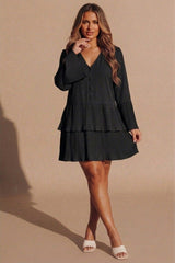 Black Oversized Pleated Frill Tiered Mini Dress- Cashy