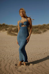 Blue Cross Over Strappy Cut Out Maxi Dress - Angelica
