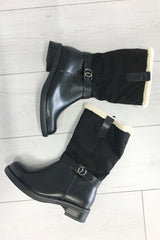 Black Faux Leather & Suede Buckle Detail Winter Boots – Kyna