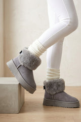 Grey Faux Suede Faux Fur Cuff Chunky Platform Ankle Boots - Silo