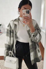 Khaki & White Oversized Check Print Pocket Shacket – Jimon