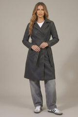 Black Oversized Double Breasted PU Belted Trench Coat - Cherri