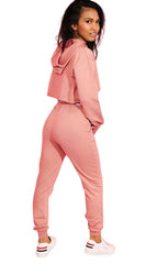 Dusty Pink Love Crop Hoodie and Jogger Three Piece Set- Janey