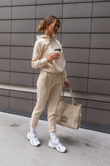 Cream Oversized Hoodie & High Waisted Seam Front Cuffed Joggers Loungewear Set - Martha