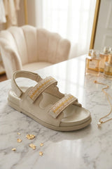 Beige Gladiator Style Flat Sandals - Jessica