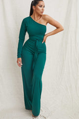 Emerald Belted One Shoulder Jumpsuit - Evelyn