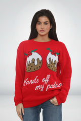 Red Festive “Hands Off My Pud” Christmas Pudding Graphic Jumper – Tilly