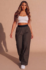 Brown Lightweight Elasticated Waist Wide Leg Trousers - Tixom