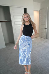 Metallic Blue Wrap Midi Skirt – Lila
