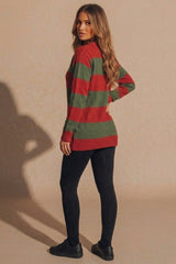 Red & Green Halloween Striped Knitted Jumper - Roynix
