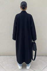 Black Oversized Longline Open Front Coat-Fyona