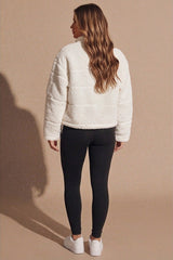 Cream Teddy Borg Quilted Heart Detail Zip Up Jacket - Filon