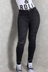 Black High Waisted Ripped Skinny Jeans- Sama
