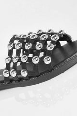 Black Studded Caged Sliders - Sinead