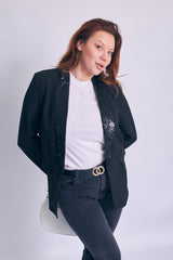 Black Sequin Lapel Blazer - Ever