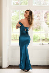Blue Off The Shoulder Bodycon Drape Detail Maxi Dress - Carolina